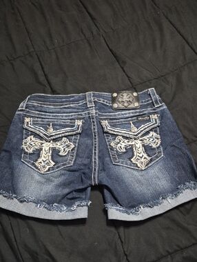 Miss Me Denim Embroidered Women’s Shorts - Dark Blue